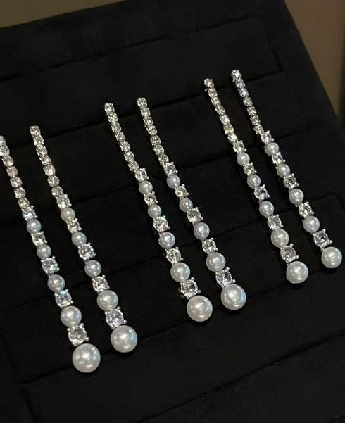 Shining Zirconia Pearl Long Line Earrings
